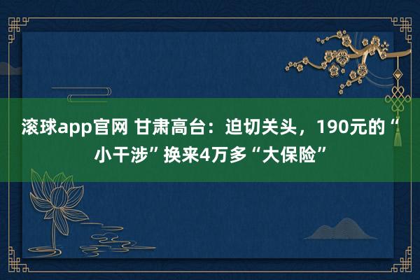 滚球app官网 甘肃高台：迫切关头，190元的“小干涉”换来4万多“大保险”
