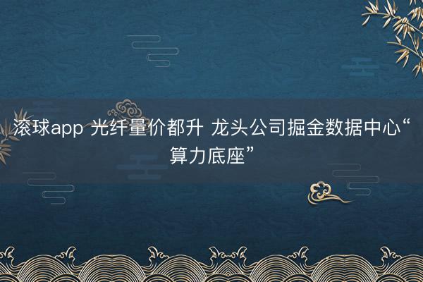 滚球app 光纤量价都升 龙头公司掘金数据中心“算力底座”