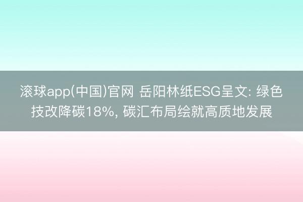 滚球app(中国)官网 岳阳林纸ESG呈文: 绿色技改降碳18%， 碳汇布局绘就高质地发展